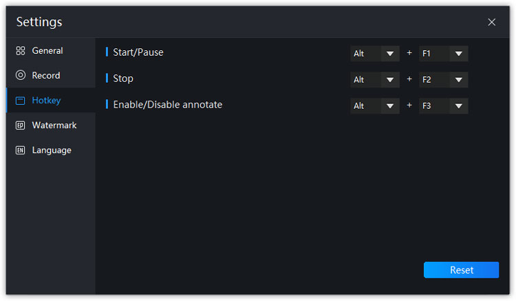 Hotkey settings