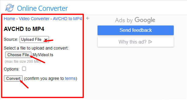 online AVCHD to MP4 converter