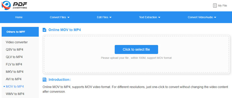 PDF2everything Free Online MOV to MP4 converter