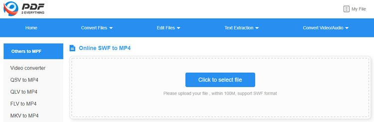 PDF2everything online SWF to MP4