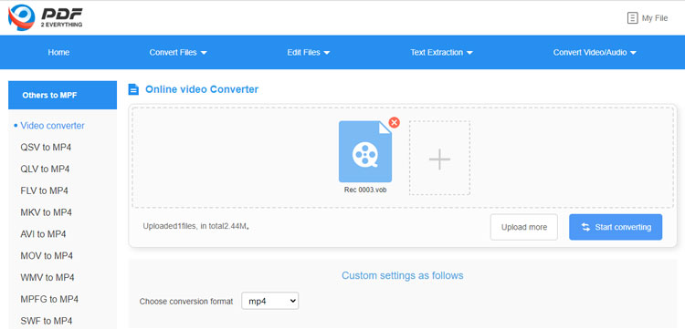 convert VOB to MP4 in PDF2everything
