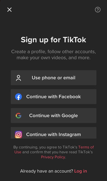 sign in TikTok