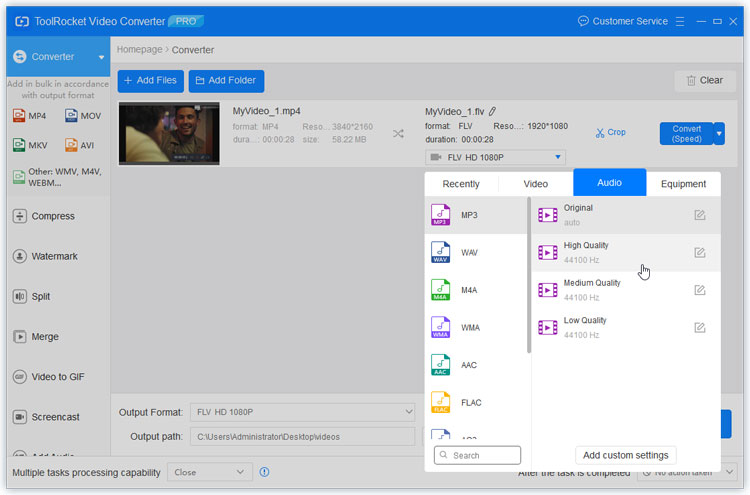 choose MP3 output format