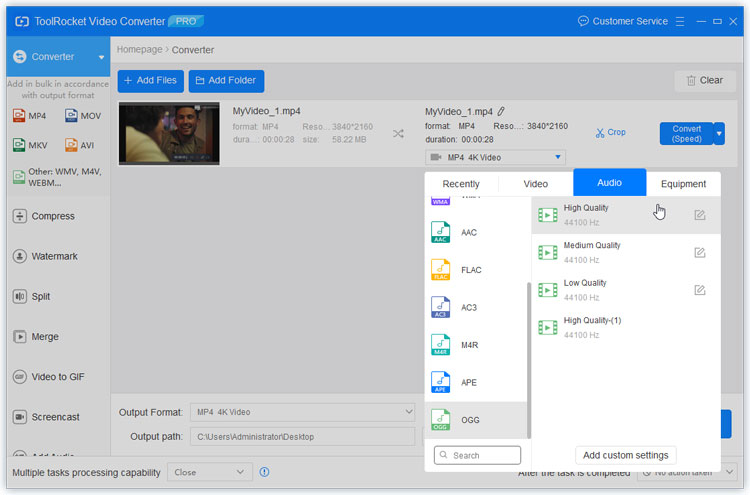 choose an output audio format