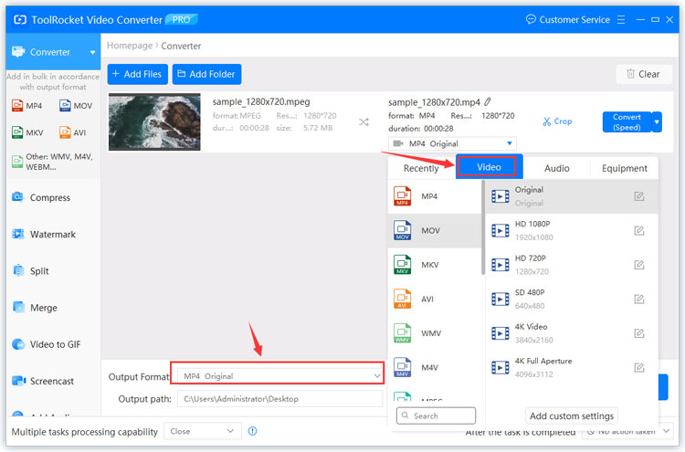 Convert MPEG to MOV