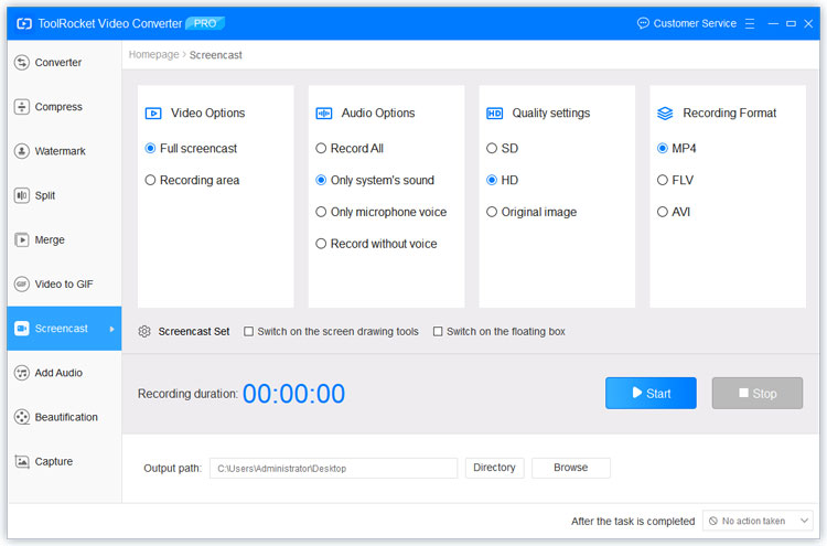 screencast interface