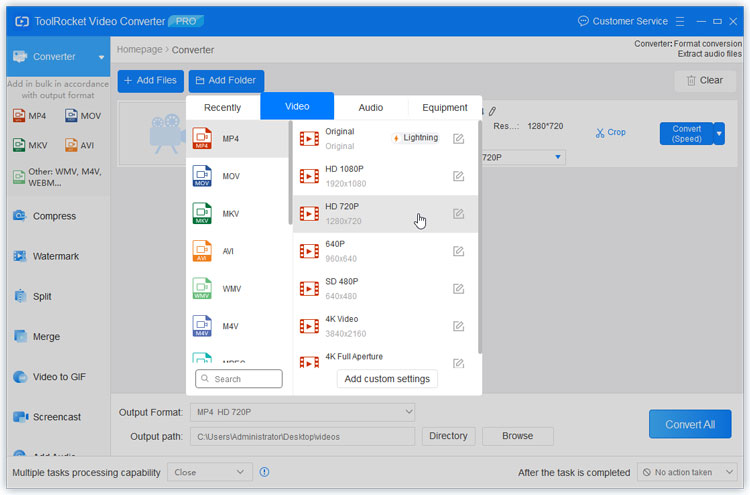 select MP4 output format