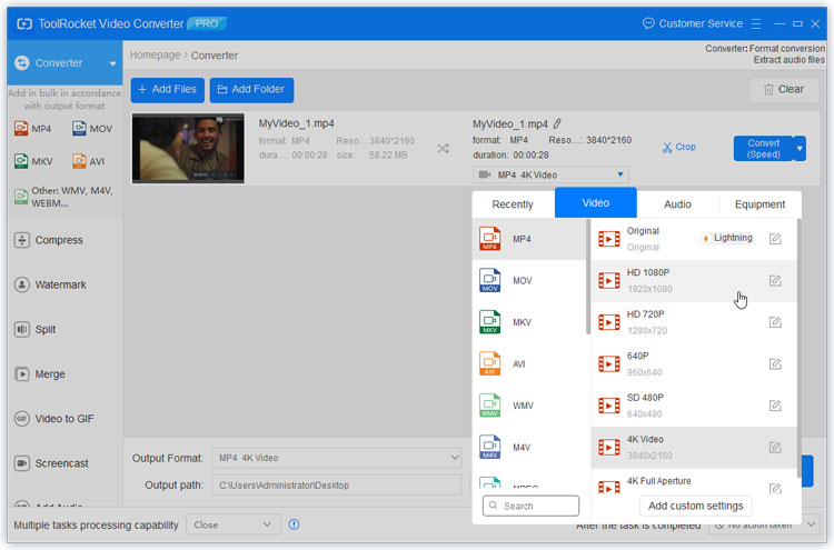 ToolRocket Video Converter interface