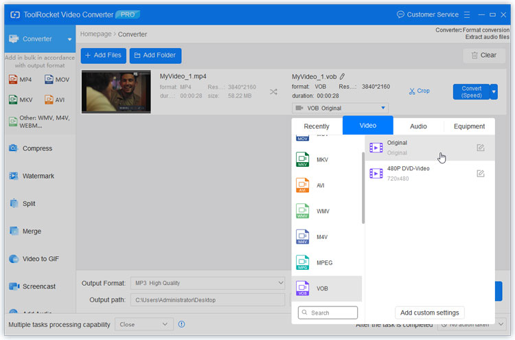 select VOB output format