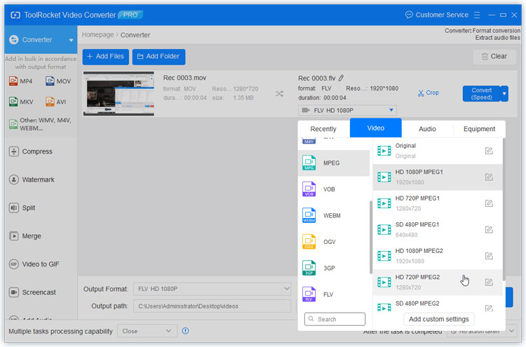 set MPEG as output format