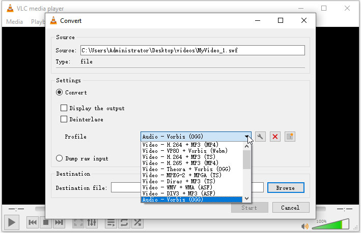 convert SWF to MP4 in VLC