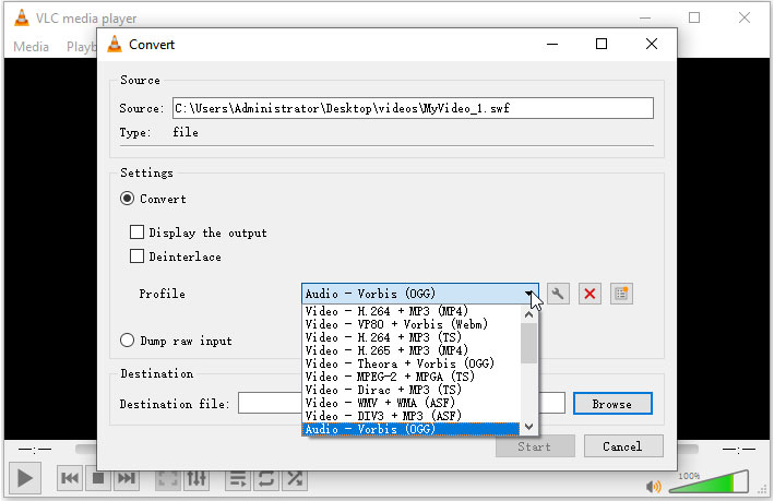 convert SWF to MP4 in VLC